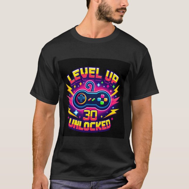 "Nivå 30 olåst" Gamer Birthday Tshirt T Shirt (Framsida)