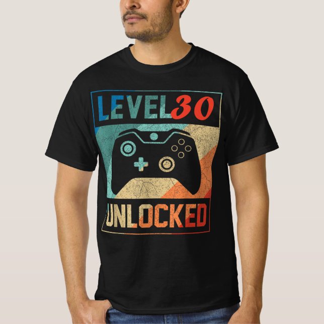 Nivå 30 olåst, videospelare 30th, Lycklig-födelse T Shirt (Framsida)