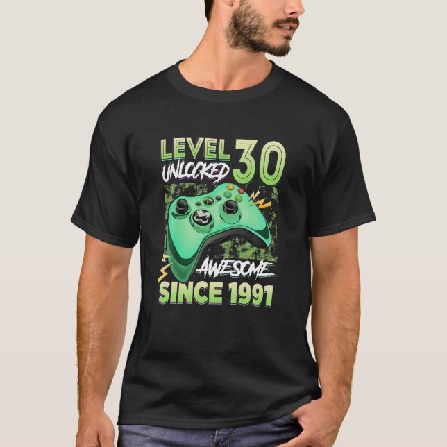 Nivå 30 Upplåst Fantastisk 1991 Videospel 30Th Bir T Shirt (Framsida)