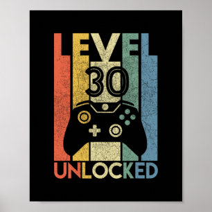Nivå 30 Upplåst Rolig Videospelare 30-årsdag Poster