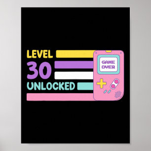 Nivå 30 Upplåst Videospelare 30 År Födelsedag Retr Poster