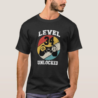 Nivå 34 olåst 34 år gammal Retro 80S 34th Birt T Shirt
