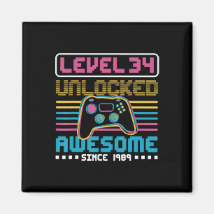 Nivå 34 olåst fantastisk sedan 1989 Gaming Birthd Magnet