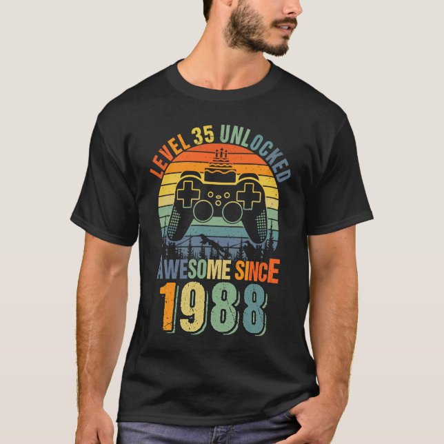 Nivå 35 Olåst 35e Birthday Gamer 1988 Boys G T Shirt (Framsida)