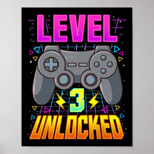 Nivå 3 Upplåst Tröja TV-Spel Pojkar 3-års Födelsed Poster