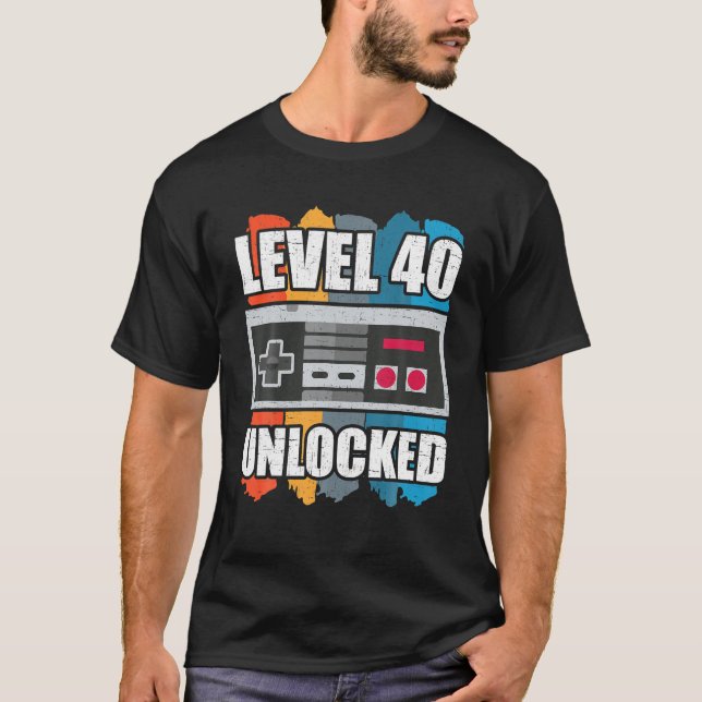 Nivå 40 Olåst 40:e födelsedagsvideospelare T Shirt (Framsida)