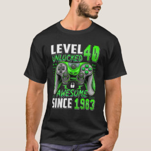 Nivå 40 olåst sedan 1983 40:e födelsedagsvideoklip t shirt
