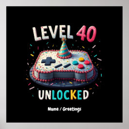 Nivå 40 Olåst spel Stil 40:e födelsedagen Poster
