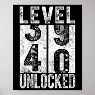 Nivå 40 Upplåst Roligt Glad 40-års Nivå Födelsedag Poster