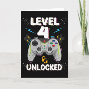 Nivå 4 Upplåst Video Game 4-årsdag Gamer Gif Kort
