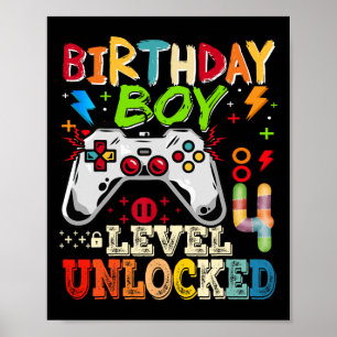 Nivå 4 Upplåst Videospelare 4-årsdag för Pojkar Poster