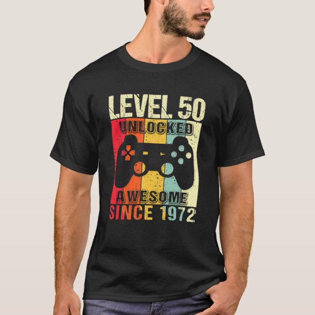 Nivå 50 Olåst 50th Birthday Gamer Fantastisk Sinc T Shirt (Framsida)