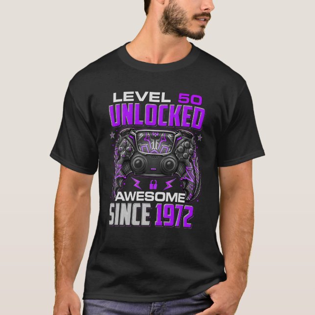 Nivå 50 olåst Fantastisk sedan 1972 50:e födelseda T Shirt (Framsida)