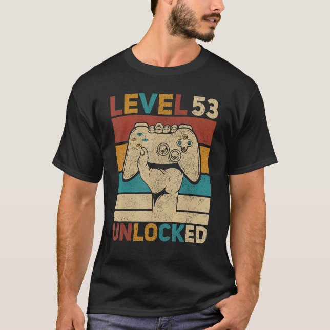 Nivå 53 Olåst 53:e födelsedagen 53 år gammal spela T Shirt (Framsida)