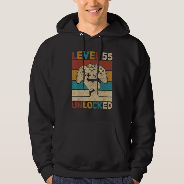 Nivå 55 Olåst 55:e födelsedagen 55 år gammal spela Hoodie (Framsida)