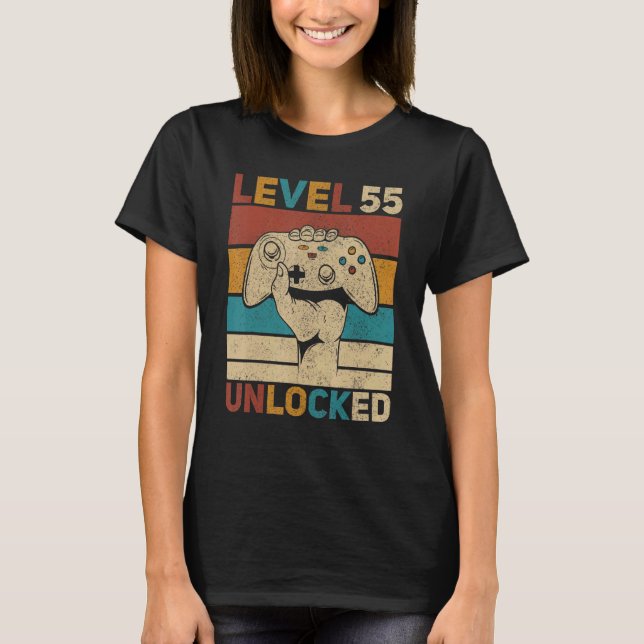 Nivå 55 Olåst 55:e födelsedagen 55 år gammal spela T Shirt (Framsida)