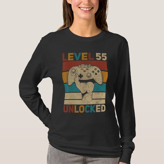 Nivå 55 Olåst 55:e födelsedagen 55 år gammal spela T Shirt (Framsida)