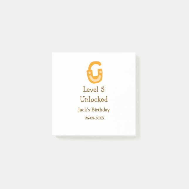 Nivå 5 upplåst lås orangebrun lycklig födelsedag  post-it block (Framsida)