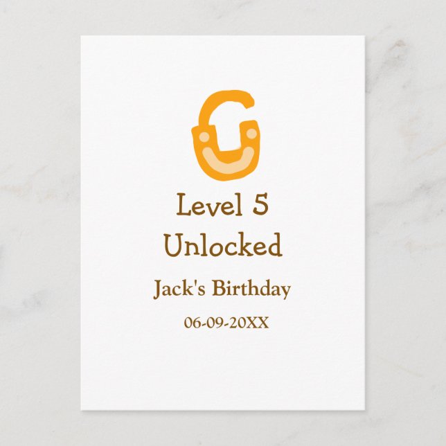 Nivå 5 upplåst lås orangebrun lycklig födelsedag  vykort (Framsida)