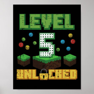 Nivå 5 Upplåst Pixel Gamer 5-årsdag Gaming B Poster