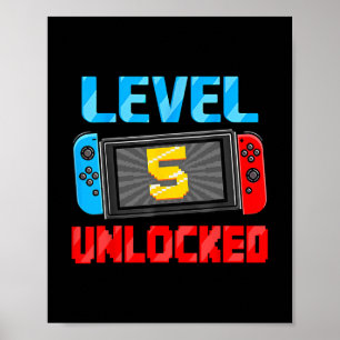 Nivå 5 Upplåst Spelare 5-årspresent Video Spel Poster