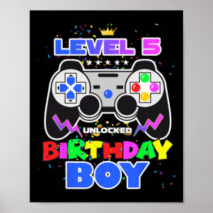 Nivå 5 Upplåst TV-spel Födelsedags Pojke Spelare 5 Poster