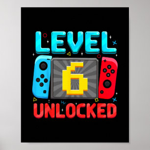 Nivå 6 Upplåst 6-års Födelsedags Pojke Gamer Sex Å Poster