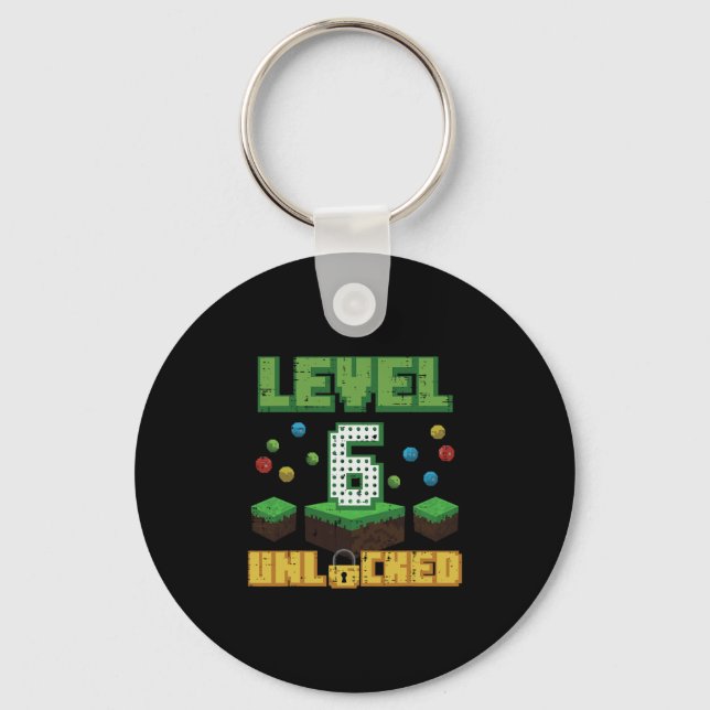 Nivå 6 Upplåst Pixel Gamer 6-årsdag Gaming B Nyckelring (Framsida)