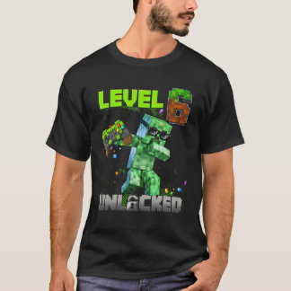Nivå 6 Upplåst Rolig Födelsedags Pojke Pixel Spela T Shirt