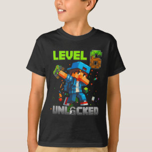 Nivå 6 Upplåst Rolig Födelsedags Pojke Pixel Spela T Shirt