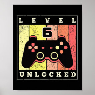 Nivå 6 Upplåst Rolig Spelare 6-årsdag Retro Ga Poster