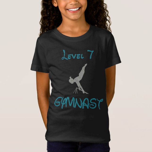 Nivå 7 Gymnast Fancy Font Glitter T-Shirt (Framsida)