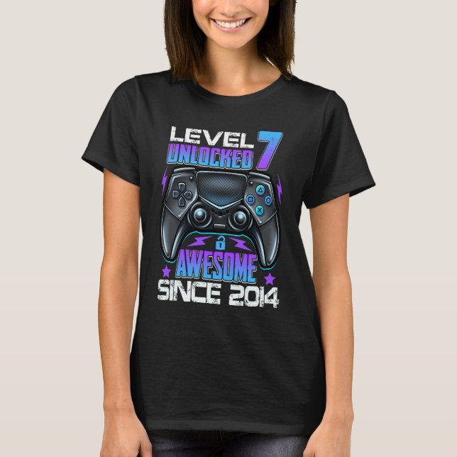 Nivå 7 olåst Fantastisk sedan 2014 7:e födelsedag  T Shirt (Framsida)