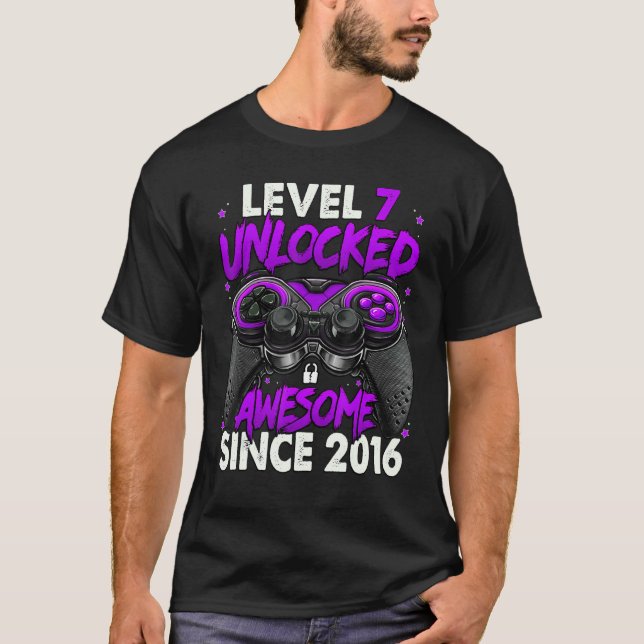 Nivå 7 olåst Fantastisk sedan 2016 7:e födelsedag  T Shirt (Framsida)