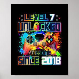 Nivå 7 Upplåst 7 Årig Videospelare 7-årspresent Poster