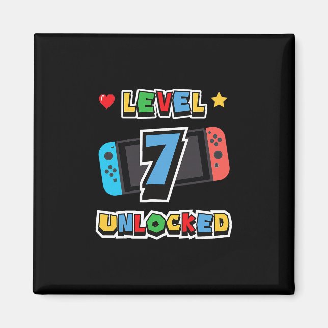 Nivå 7 Upplåst 7-års födelsedags barn videospel 7  Magnet (Framsidan)
