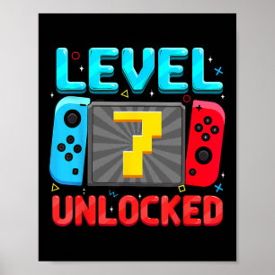 Nivå 7 Upplåst 7-års födelsedags pojke Gamer 7 år Poster