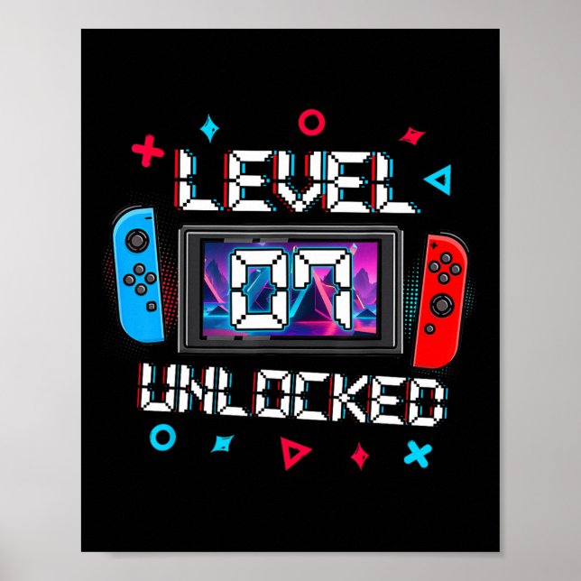 Nivå 7 Upplåst Gamer 7-årspresent Video Spel Poster (Framsidan)