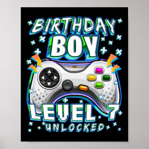 Nivå 7 Upplåst TV-spel 7-årsdag Spelande Pojke Poster