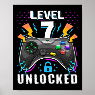 Nivå 7 Upplåst Video Game 7-årsdag Gamer Gif Poster