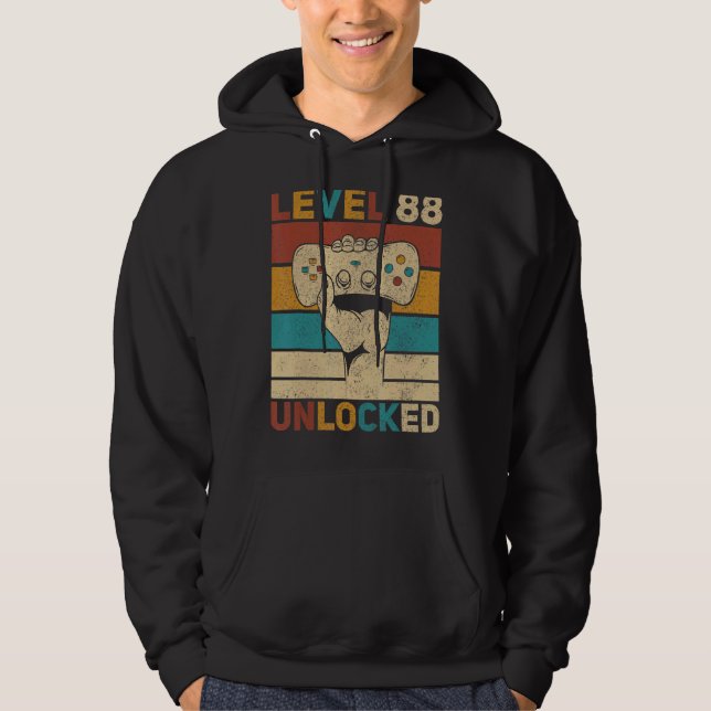 Nivå 88 Olåst 88:e födelsedagen 88 år gammal gamer Hoodie (Framsida)