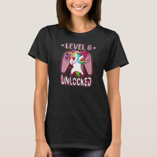 Nivå 8 Olåst Dabbing Rosa Unicorn Gamer 8th Bi T Shirt