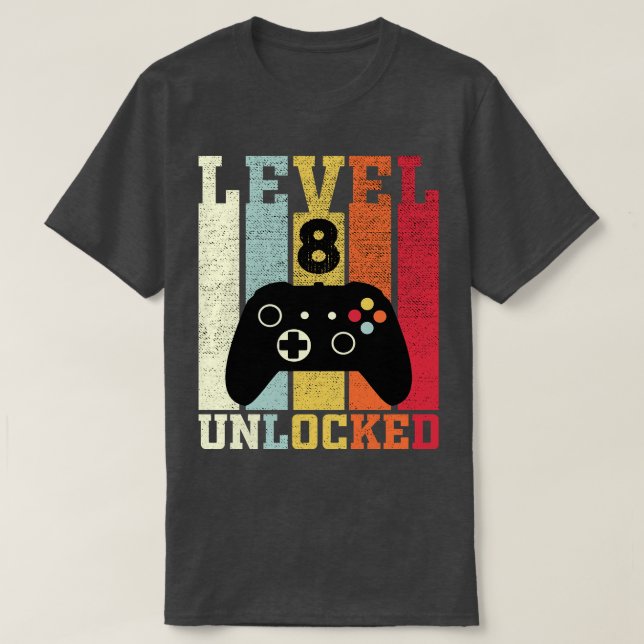 Nivå 8 olåst, praktisk 8:e födelsedagsgåva t shirt (Design framsida)