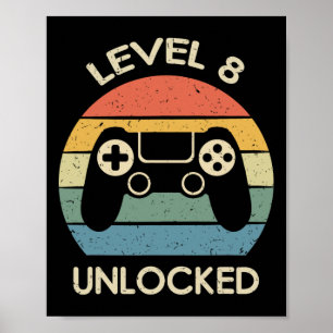Nivå 8 Upplåst 8-års Gaming Födelsedagspresent Vid Poster
