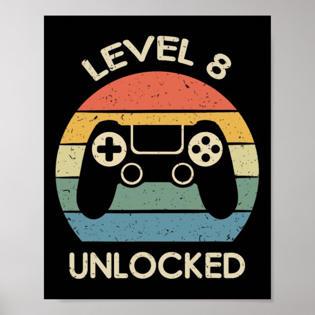 Nivå 8 Upplåst 8-års Gaming Födelsedagspresent Vid Poster (Framsidan)