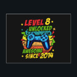 Nivå 8 Upplåst Awesome 2014 Spel 8-årsdag Vykort<br><div class="desc">Nivå 8 upplåst awesome sedan 2014 är en 8-års födelsedagspresent för pojkar, flickor, barn som är datorspelsfans som slutligen blir 8 år gammal. Med en spelkontroll och retro vintage-bakgrund är denna fantastiska 8-års gamer solnedgångsdesign bra för konsol- och PC-spelare. Perfekt för alla datorspel temade födelsedagsfirande som älskar att spela med...</div>