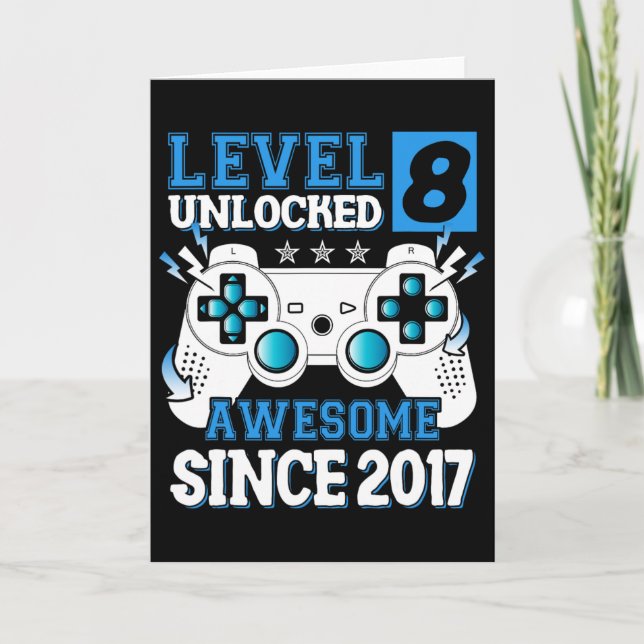 Nivå 8 Upplåst Awesome Sedan 2017 8-års födelsedag Kort (Framsida)