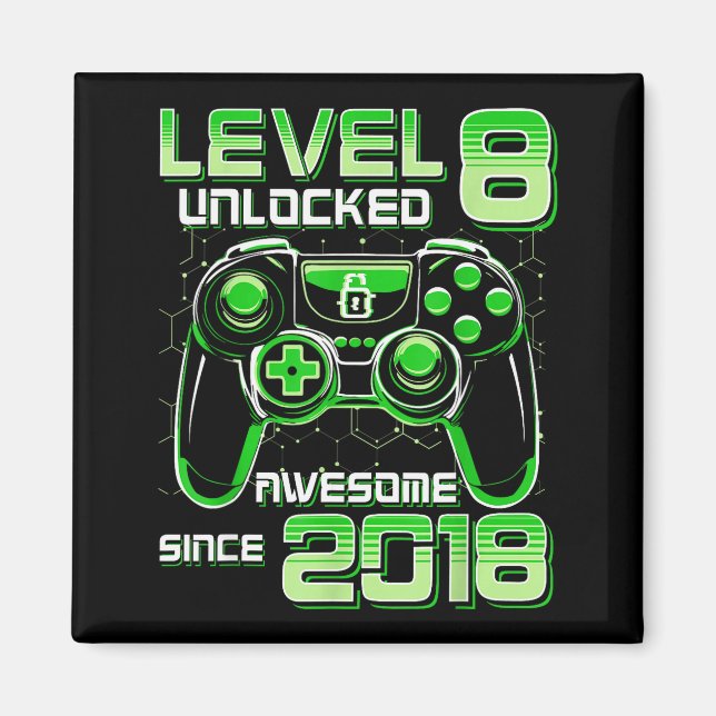 Nivå 8 Upplåst Awesome Sedan 2018 8-års Födelsedag Magnet (Framsidan)
