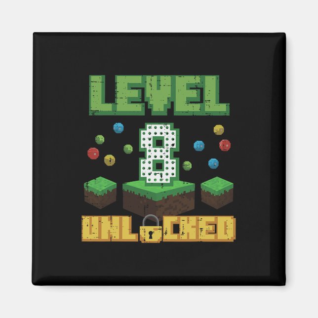 Nivå 8 Upplåst Pixel Gamer 8-årsdag Gaming B Magnet (Framsidan)