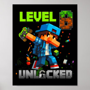 Nivå 8 Upplåst Rolig Födelsedags Pojke Pixel Spela Poster